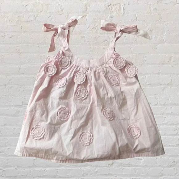 Gretchen Scott Girly Girl Pale Light Pink Blouse Shoulder Ties Embroidered Dangl - Picture 1 of 4